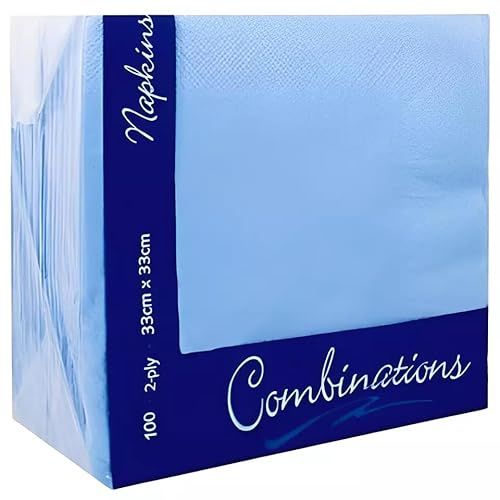 Tezraftaar® 100 x Paper Napkin Disposable Serviettes Tissue 33cm x 33cm 2Ply Cornflower for Parties Catering Weddings Birthday Christmas BBQ Events Travelling Camping Picnic