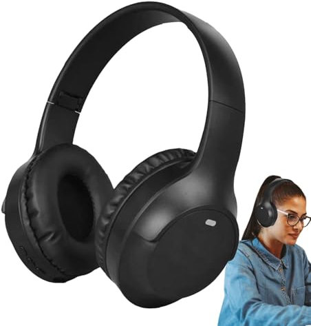 Cuffie sovrauricolari senza fili, a prova di suono, ad alta fedeltà, cuffie sovrauricolari senza fili, con cancellazione wireless, per viaggi (rosa, beige, nero) (393,7 pollici)