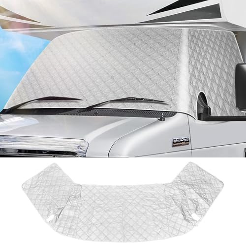 JSCARLIFE Housse de Pare-Brise pour Camping Car Classe C FD E450 1997-2024, Pare-Soleil Antigel et Anti-UV 4 Couches avec Aimants,Protection Hiver Été pour Véhicule de Loisir, Accessoires Universels