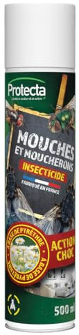 Protecta® Aérosol Insecticide Mouches & Moucherons 500ml – Action Choc Instantanée – Formule au Pyrèthre Naturel – Fabriqué en France – Solution Anti-Mouches et Anti-Moucherons pour la Maison