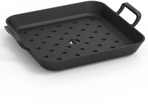 onlyfire Piastra Rettangolare in Ghisa con Manici, Padella Perforata per Grill a Gas, Grill a Carbonella e La Maggior Parte dei Forni, 31.5 * 31.5 * 3.8 cm
