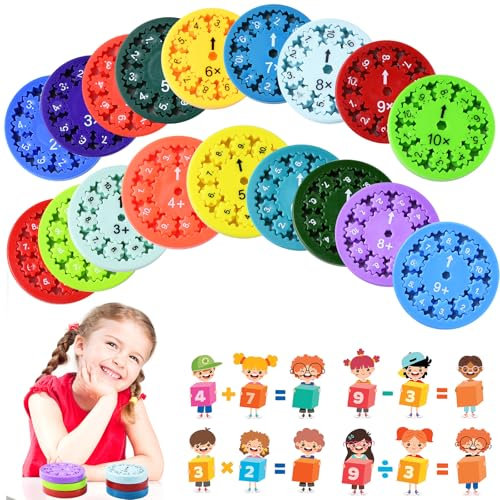 18 stück Mathe Fidget Spinner Set,Mathe Fakten Lernspielzeug für Kinder,Fidget Spinner MathInteraktives FingerkreiselgeräT Zum Erlernen Von Multiplikation und Division