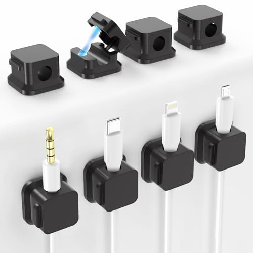 Samton [8 Pack] Cable Tidy Clips, Magnetic Cord Organiser Cable Wire Charger Holder Self Adhesive, Stick on Cable Management Tidy for Desk Phone Charging, USB, HDMI, Audio, PC, Office, Home - Black