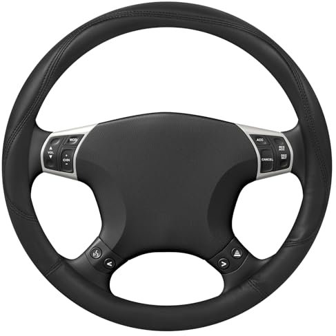 GLOSKIN Coprivolante Auto, Cuoio, Copri Volante per Auto da 37-38 cm, Coprivolante Universale, Antiscivolo, Universale, Nero
