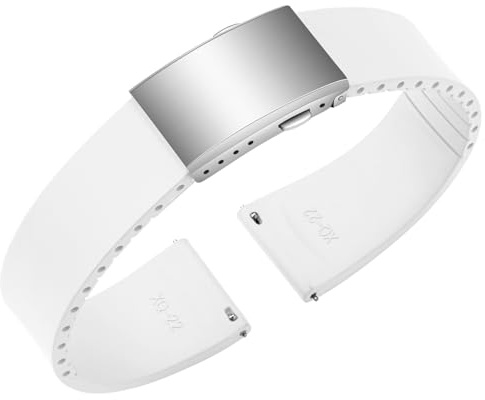 ULLCHRO Uhrenarmband aus Fluorkautschuk, FKM Kautschuk Armband mit Schnellverschluss, Silber Edelstahl Faltschließe, Bandbreite 18mm 19mm 20mm 21mm 22mm (18mm, Weiß)