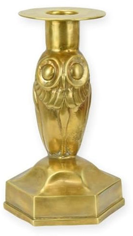 Bronzefigur Bronzeskulptur Bronze Vintage Kerzenständer Eule H 17 cm Kerzenhalter in Gold