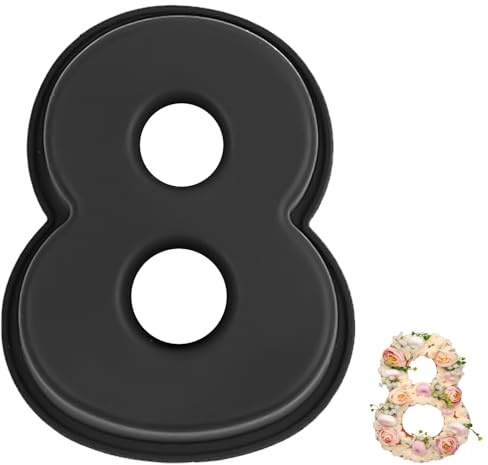 YXHZVON 10 Inch Number Cake Tins Silicone, Number 8 Cake Tin Mould, 3D Large DIY Baking Mold, Non-Stick Silicone Baking Tins for Birthday and Anniversary (8)