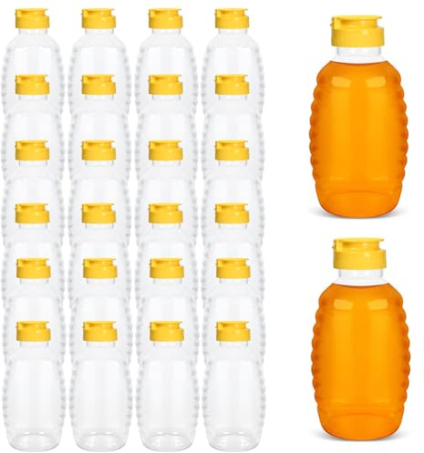 SkyJourney 24 Pack honey bottles squeeze 16 oz,Refillable Food Grade Honey Container,Bottles With Leak Proof Flip-Top Caps,honey dispenser no drip,Suitable for storage and distribution.