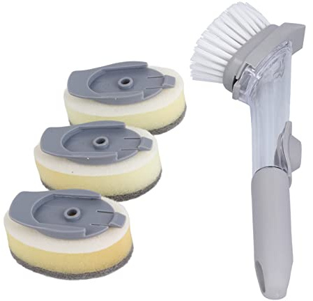 Baxnore Dispensing Dish Brush with Replaceable Head, Kitchen Scrubber with Hanging Ring, Dishwasher Dishwashing Brush for Pots Pans Plates, Ergonomic Sink Tool