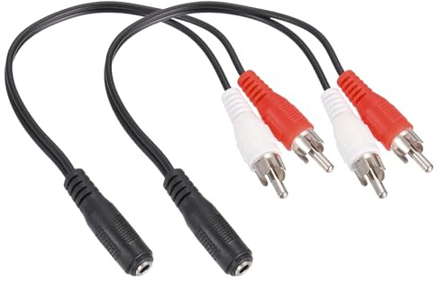 sourcing map 2 Pcs TRS3.5mm Female to RCA Jack Cable(Red+White), 0.23 Meter(9 Inch) Copper Core 2mm PVC Audio AUX Cable for High Fidelity Sound Transmission to TV/Amplifier/Speaker/Mobile