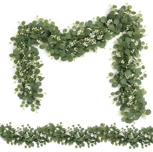 Eukalyptus Girlande, 2 Stück Künstliche Eukalyptusranken, Eukalyptus Deko, 180 cm Lange Grüne Girlande für Hochzeitsdekoration, Tischdeko und DIY Deko