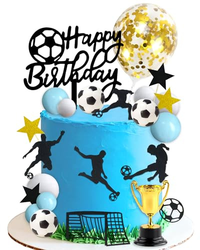 Soccer Cake Topper Soccer Ball Player Cake Decorations Football Birthday Decoration for Men Boy Football Sport Theme Birthday Party Suppplies