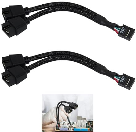 2 Pcs USB Header Splitter, Dual USB 2.0 Motherboard 9Pin Female to Male Extension Cable, Nylon Braided usb Header Splitter for Computer Motherboard, Adapter for PC Fans Data Transmission (Black)