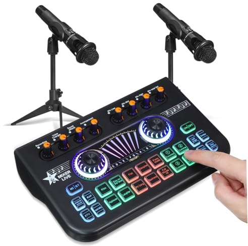 UKCOCO Kit De Equipo Para Podcast Con Doble Micrófono y Tarjeta De Sonido Mezclador De Audio Transmisión De Podcasts y Grabación De Estudio Para Principiantes