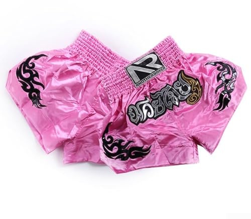 Anotherboxer Short de boxe, MMA Muay Thai, combat pour homme et femme, taille élastique, respirant, kickboxing en bleu clair, rouge, rose, blanc, noir (M rose)
