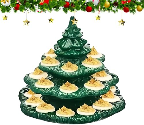 xowwyue Bandeja Para Huevos Rellenos | 4 Capas En Forma De Arbol De Navidad Vajilla Para Fiestas - Platos Para Huevos Rellenos Con 26 Agujeros,Para Navidad Pascua Boda Barbacoa Y Fiestas Al Aire Libre