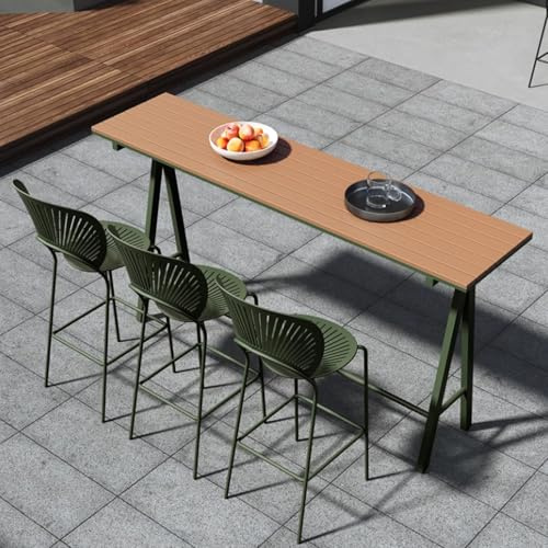 Industriellt barbord för utomhusbruk – rektangulärt plastträ hög topp bistro matbord med metallbas för uteplats och balkong, platsbesparande smal design, inga pallar ingår