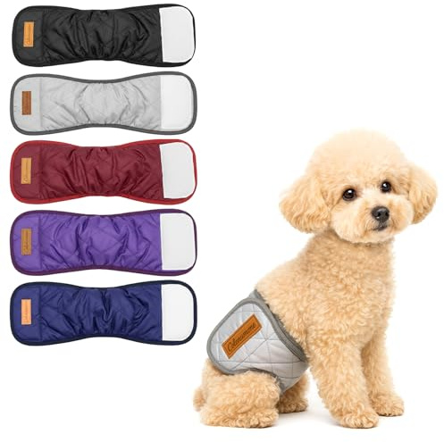 Colenumone, 5 confezioni di pannolini lavabili e riutilizzabili per cani, fasce per pancia per cani maschi, fasce ultra-assorbenti trapuntate a prova di perdite per addestramento e incontinenza, 5