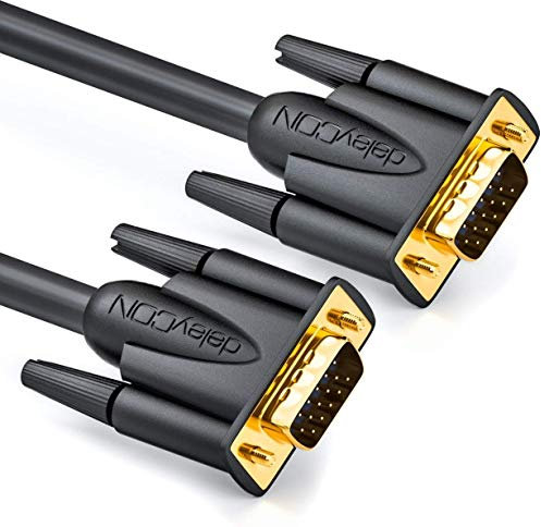 deleyCON 15m VGA Kabel 15-polig - S-VGA Monitorkabel D-Sub-Stecker 1080p Full HD 3-fach geschirmt Knickschutz vergoldete Kontakte - Schwarz