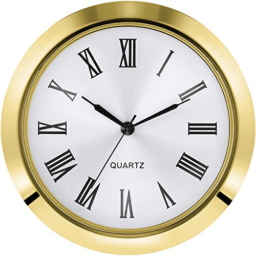 Hicarer 2-1/8 Inch (55 mm) Quartz Clock Fit-up/Insert, Fit Diameter 1.97 Inch (50 mm) Hole, Zinc-Alloy Metal Case, Roman Numeral (Gold)