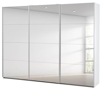 Rauch Möbel Caracas Schrank Kleiderschrank Schwebetürenschrank, Weiß mit Spiegel, 3-TRG., inkl. Zubehörpaket Basic 3 Kleiderstangen, 3 Einlegeböden, BxHxT 271x210x62 cm