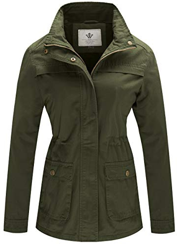 WenVen Women's Spring Field Jacket Utility Casual Anorak (Army Green, L)