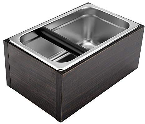 Caja De Acero Inoxidable Café Golpe Papelera De Café Cubo De Café Molido Envase con Base De Madera De Roble Macizo Antideslizante Desmontable Caja De Superficie para El Café Leche Té Tienda Y Casa