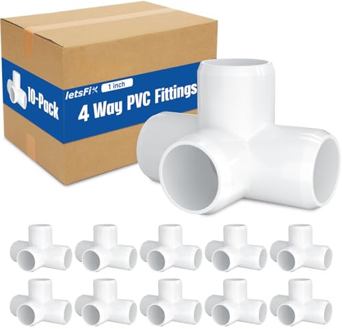 letsFix 1 PVC Fittings 4 Way (10-Pack) Furniture Grade, Elbow Connector, Heavy Duty for DIY Furniture, Frames, UV Resistant - Compatible with 1 Schedule 40 PVC Pipes‌