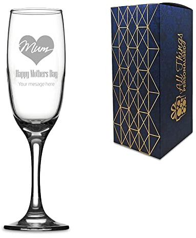 Personalised Engraved Novelty Mothers Day Champagne Flute, Love Heart Design, Personalise with Any Message, Perfect for Any Prosecco Loving Mum