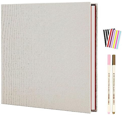 AIOR Album Foto Autoadesivo Lino Album Fotografico Scrapbook Pagina Bianche, Fai da Te Memories Album Portafoto, Regalo Compleanno Regali Anniversario di Matrimonio, Beige (28x27cm)