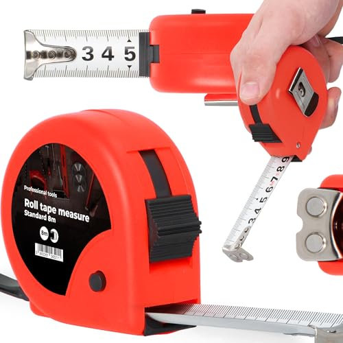Cinta Métrica 8 m Flexómetro Diseño Compacto Ergonómico Bloqueo Escala Métrica Clara Precisión Magnético Gancho Clip Para Cinturón Carcasa Plástico