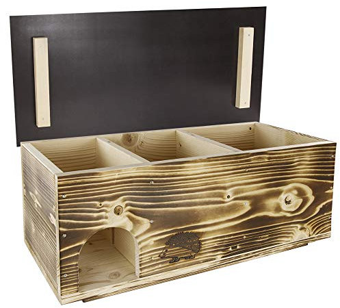 N / A Igelhaus Igelhotel Igelhütte Futterhaus für Igel Igelfutterhaus geflammt aus Vollholz 78cm x 38cm x 30cm