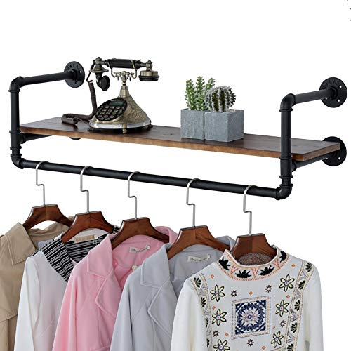 WYFZT Coat Rack Industrial Rustic Scaffold Board Wall Shelf Unit Metal Brackets Included. Floating Decorative Shelving for Bedroom, Living Room, Kitchen, Office (Size : 60×25cm)