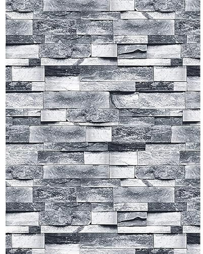 ConCus-T Grey Brick Effect Wallpaper 44.8 × 300CM Waterproof Vinyl Self Adhesive Peel and Stick Wall Paper DIY Sticker for Kitchen Bathroom Bedroom Funiture Art Decor