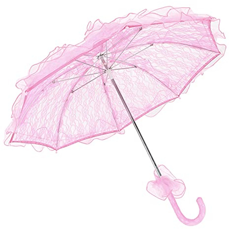 Zerodis Lace Umbrella, Wedding Bride Umbrella Unique Foldable Lace Fabric Parasol Classic Umbrella Art DIY Paper Umbrellas Performance Props Gift(pink)