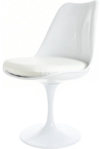 Fusion Living Sedia Lucida - Cuscino in PU - Sedie da Pranzo Moderne, da Cucina o da Ufficio - Bianco con Cuscino bianco