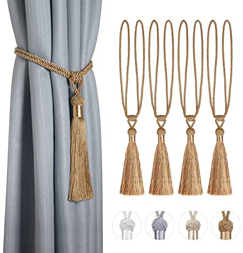 Dalababa 4 Piezas Alzapaños para Cortinas Cuerda Trenzada Correa Borlas Amarres de Cortina Decorativos Algodón Poliéster Tiebacks para Dormitorio Oficina,Amarillo