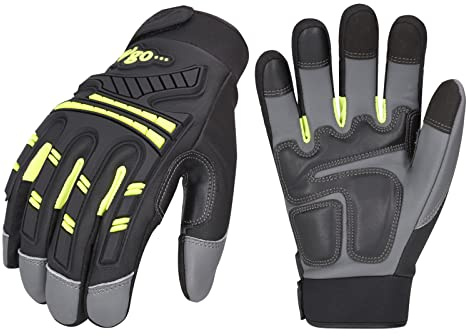 Vgo... Work Gloves Anti Impact Touchscreen in Goat Leather Water Repellent, Antivibration Utility Safety Gloves for Assembly Logistic Garden Warehouse, 1 pair