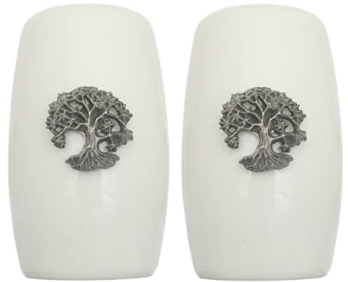 Tree of Life China Salt and Pepper Shakers Cruet Set Modern White CSP 515