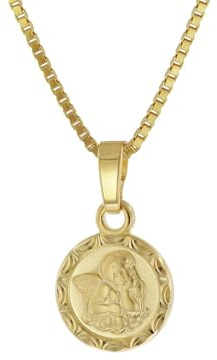 trendor Engel-Anhänger Gold 333 mit vergoldeter Silber-Kette für Kinder | liebevoller Halsschmuck für Mädchen und Jungen, zauberhafte Geschenkidee,
