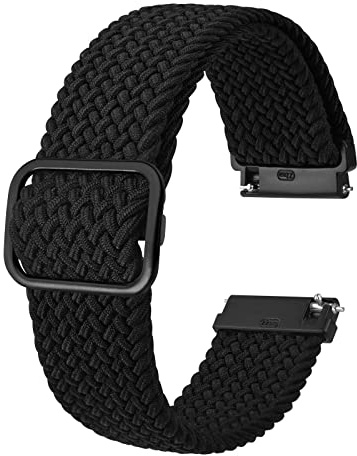 BISONSTRAP Klockremmar i nylon, justerbara flätade slingband för män och kvinnor, 18 mm, 19 mm, 20 mm och 22 mm att välja mellan, Svart med svart spänne, 20mm
