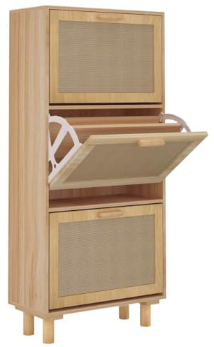 vidaXL Schuhschrank Braun 52x25x115 cm Holzwerkstoff & Rattan Natur