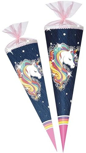 alles-meine.de GmbH Schultüte mit Glitzer - Effekt ! Einhorn - Regenbogen Mähne 70-100 cm Größe wählbar Zuckertüte - Tüllabschluß/Filzabschluß - eckig/rund - Mädc..