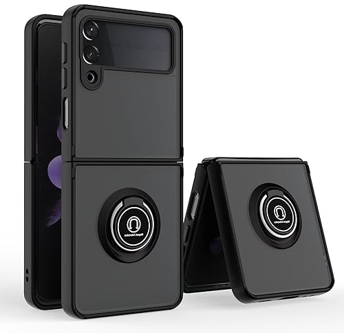 EASSGU Fodral för Samsung Galaxy Z Flip3/Samsung Galaxy Flip 3 2021 (6,7 tum), genomskinligt fodral med ringhållare, stötsäkert och fallsäkert TPU silikonfodral - svart