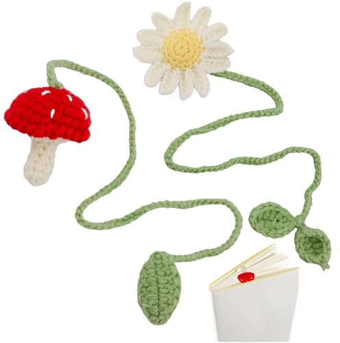 Dianzan 2Stk Lesezeichen häkeln Niedliches Pilz-/Blumen-Lesezeichen Handgefertigte gestrickte Seitenmarkierer Raffhalter für Vorhänge Partygeschenk für Leserbuchliebhaber