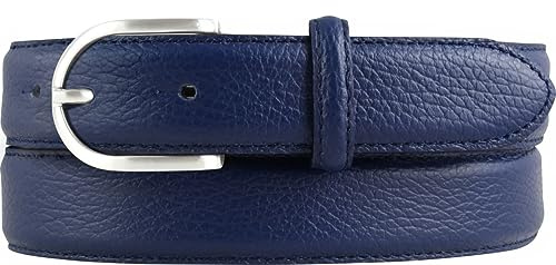BELTINGER Italienischer Damen-Gürtel, 30 mm breit, Damen, Chinogürtel, Hosengürtel, strukturiertes Leder, Schließe Silber | Blau 90cm