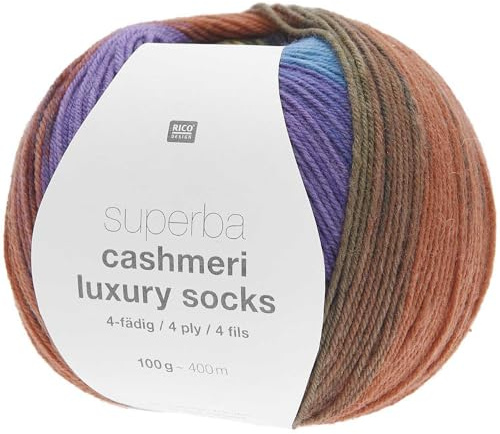 Rico Design Superba Cashmeri Luxury Socks | Sockenwolle mit Kaschmir | Strumpfwolle 4-fädig | Sockengarn mit Farbverlauf (22 | joy)