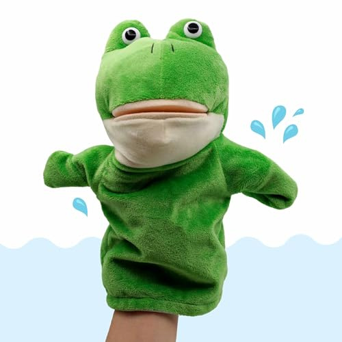PLAYZOCO Puppet, pupazzo di rana, pupazzo di mano di rana, pupazzo di mano, pupazzo di animali, giocattolo educativo, materiale cotone peluche e PP, dimensioni 25 cm, motivo rana