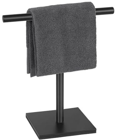 TsoLay Handtuchhalter-Ständer für Badezimmer-Waschtisch, Edelstahl-Handtuchhalter, Ständer, Handtuchstange für Badezimmer – Schwarz, Langlebig, Einfach zu Bedienen.