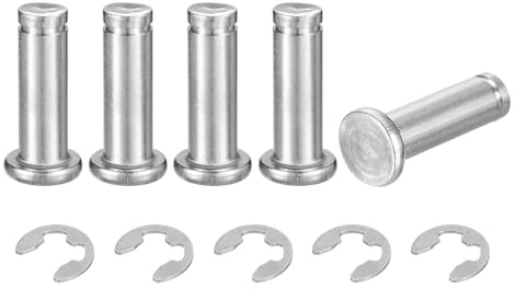 sourcing map 5Set M8x25mm 304 Stainless Steel Cylindrical Shaft Snap Ring Locating Pin, Flat Head Grooved Hinge Cylinder Position Pin with E Clip Retaining Ring, Silver
